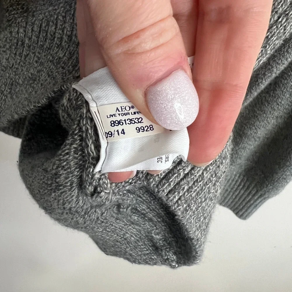 American Eagle Outfitters‎ Popover Heather Gray Long Sleeve 100% Cotton Sweater